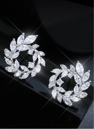 Luxury Olive Branch Cubic Zirconia Stud Earrings