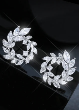 Luxury Olive Branch Cubic Zirconia Stud Earrings