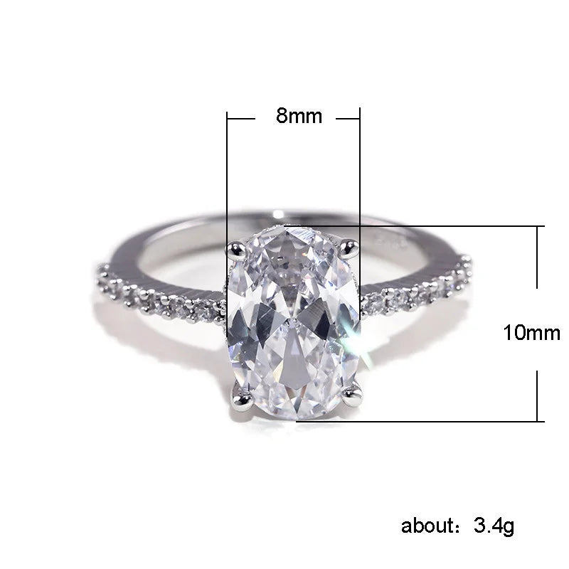 Huitan Oval Finger Ring Band Dazzling Brilliant CZ Stone Four Prong Setting Classic Wedding Anniversary Gift For Wife&Girlfriend