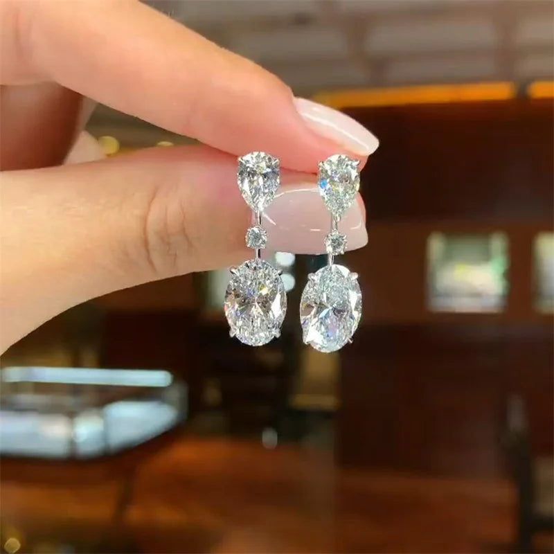 Huitan Dainty Drop Earrings with Geometric Crystal CZ Silver Color Daily Wear Temperament Accessories for Women Fashion Jewelry