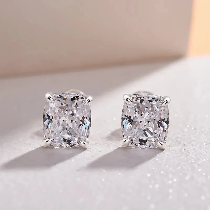 Huitan Crystal Cubic Zirconia Stud Earrings for Women Silver Color Simple Stylish Accessories Fashion Versatile Earrings Jewelry