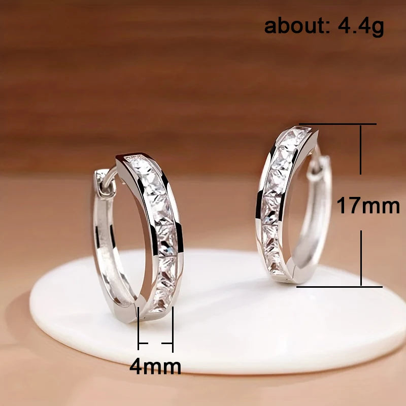 Classic Design Hoop Earrings with Princess Square CZ