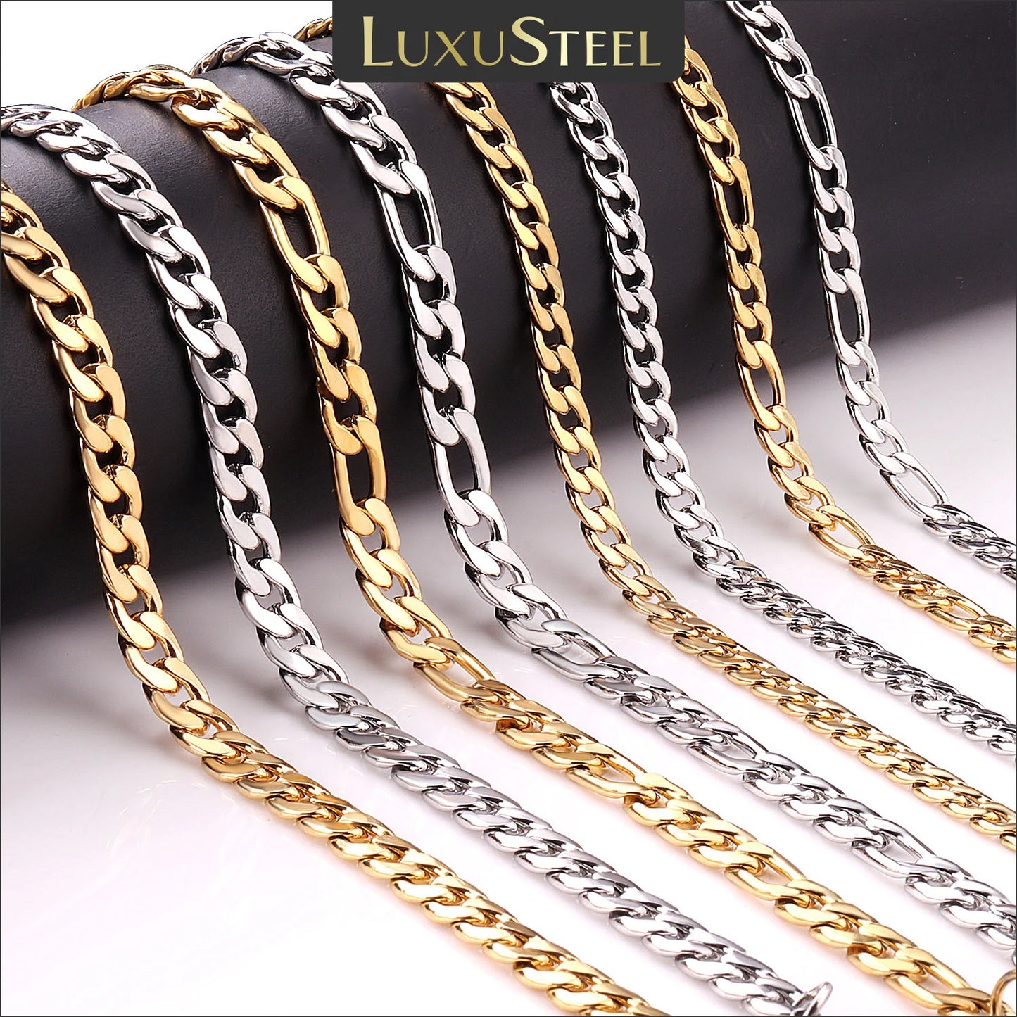 LUXUSTEEL Basic Punk Stainless Steel Chain Necklace For Women Men Cuban Figaro Braided Wheat Link Choker 5MM/7MM Wholesale