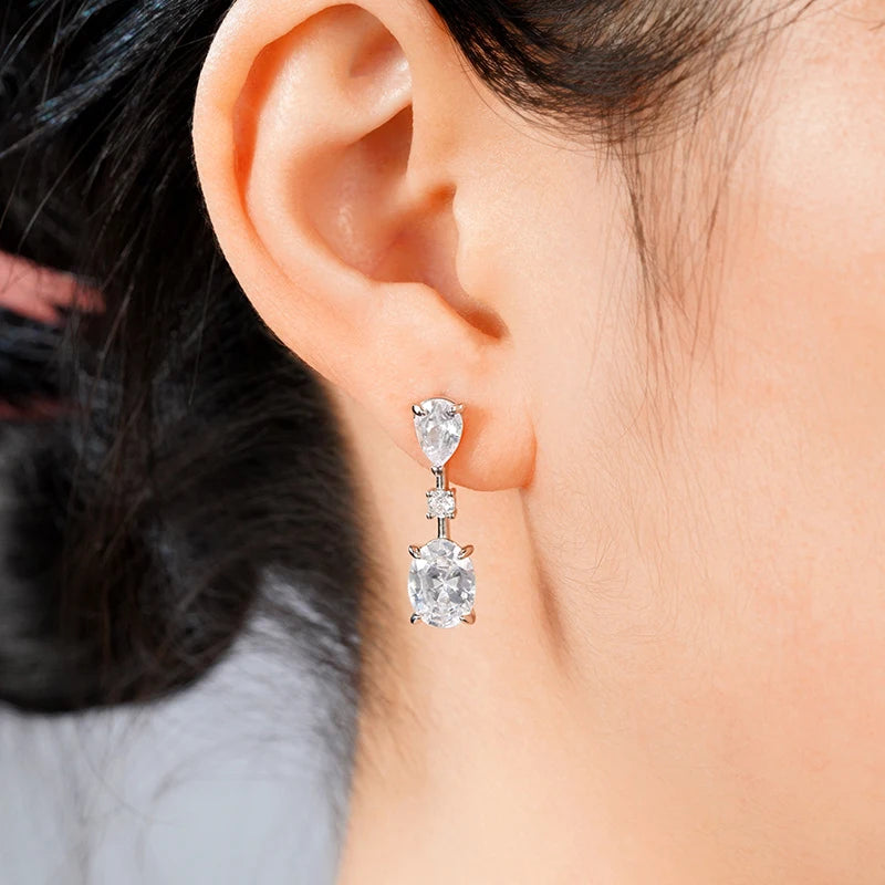 Huitan Dainty Drop Earrings with Geometric Crystal CZ Silver Color Daily Wear Temperament Accessories for Women Fashion Jewelry