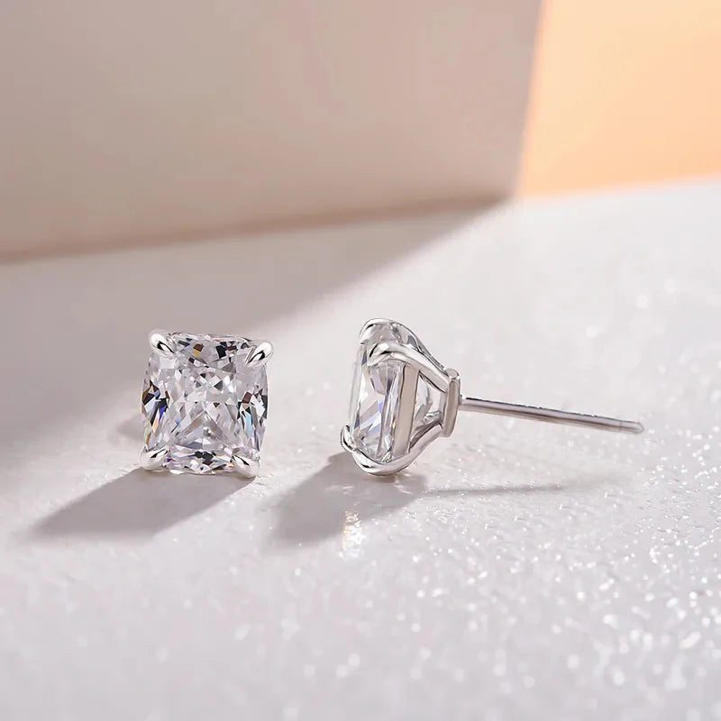 Huitan Crystal Cubic Zirconia Stud Earrings for Women Silver Color Simple Stylish Accessories Fashion Versatile Earrings Jewelry