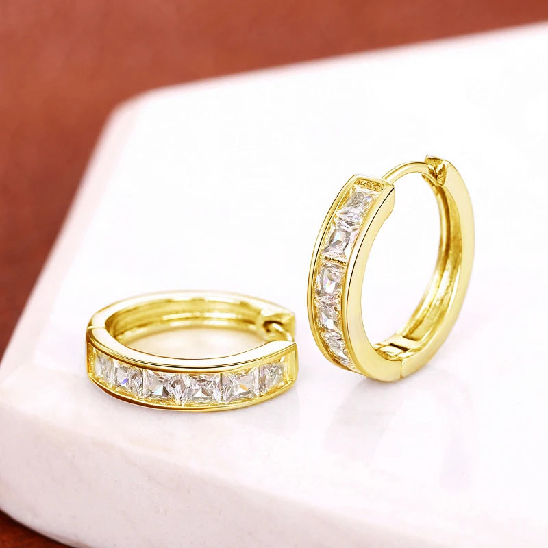 Classic Design Hoop Earrings with Princess Square CZ