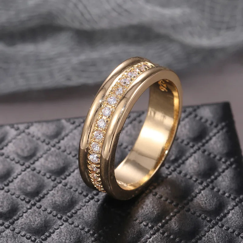 Rose Gold Double Row Square Zircon Stainless Steel Ring - Luxury Jewelry