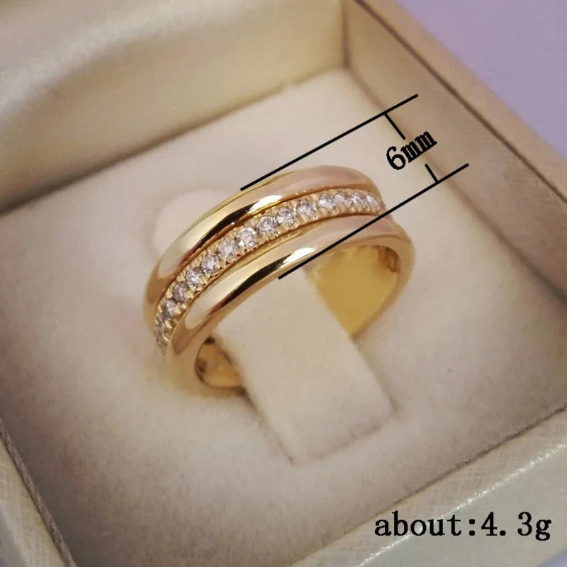 Rose Gold Double Row Square Zircon Stainless Steel Ring - Luxury Jewelry